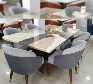 Juego de Comedor de Lujo Ecológico de 6 Plazas con Diseño Zen Asiático, Mesa de Mármol y Madera con Sillas de Comedor de Terciopelo para Sala de Estar - Product Image 2