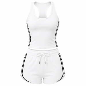 Ensemble débardeur et short de sport pour femme, extensible, pour entraînement en salle de sport, vêtements de sport personnalisés OEM en polyester, collection Printemps-Été - Product Image 5