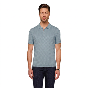 Polo de Manga Corta para Hombre, Azul Claro, con Patrón Geométrico, Transpirable, de Algodón, Estilo Casual Elegante, Corte Regular - Product Image 6