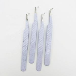 Venta al por mayor profesional blanco 90 grados pinzas de extensión de pestañas de alta calidad de acero inoxidable plata brillo puntiagudo personalizado - Product Image 1