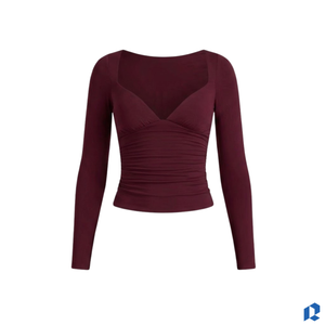 Women Long Sleeve Square Neck Ruched 2 Piece Shorts <b>Set</b> Solid Color Knitted Breathable <b>Sexy</b> Club Wear All Seasons Skinny Fit - Product Image 1