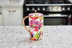 Indian Art Villa Copper Pitcher With Peacock Design Vintage <b>Large</b> Capacity Home Drinkware With Lid - Product Image 2