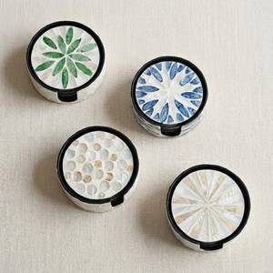 Ensemble de 6 sous-verres écologiques classiques avec support, faits à la main en coquillage rond, décoration de table, couleur personnalisée - Product Image 1