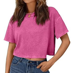 Camiseta de Verano Informal Vintage para Mujer, Ligera, Lavada al Ácido, de Secado Rápido, para Uso en Exteriores, Diseño Personalizado - Product Image 1