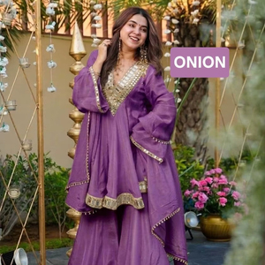 Trendy Indian Ethnic Wear Kurti Set with Mirror Work & Flair - Product Image 1