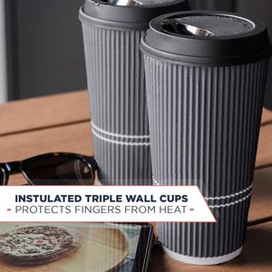 Bicchieri di Carta Usa e Getta da 22 oz con Coperchi, Isolati e Ondulati per Bevande Calde da Asporto - Product Image 2