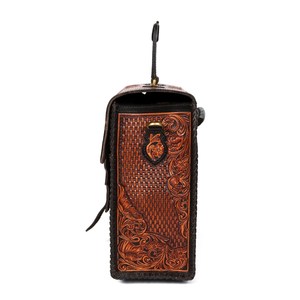 Sac porte-documents en cuir véritable fait main – Sac messager vintage pour ordinateur portable avec motifs floraux sculptés de style western pour hommes - Product Image 3