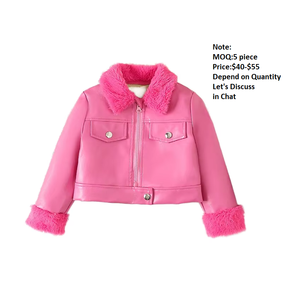 Veste d'hiver chaude en cuir PU imperméable avec fermeture éclair et col en fourrure pour petites filles - Product Image 1