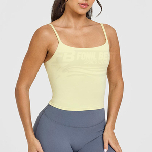 Débardeurs pour femmes TikTok en promotion avec coussinets de poitrine, respirants, effet seconde peau, col rond, coupe courte, soutien-gorge de sport, vêtements de yoga et de gym, logo frontal - Product Image 4