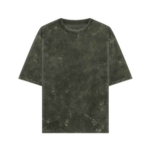 Camiseta Oversize de Algodón Lavado para Hombre, Manga Corta, Cuello Redondo, Verde Liso, Estilo Casual, Tejido de Punto Jersey, Ajuste Holgado - Product Image 4