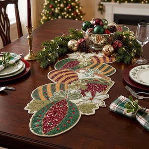 Elegante Camino de Mesa Bordado con Cuentas y Diseño Floral para Mesa de Comedor, Bodas, Fiestas y Decoración del Hogar a un Precio Accesible - Product Image 1