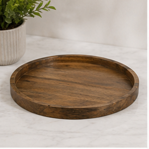 Round Wooden <b>Storage</b> Tray Rustic Design Indoor <b>Tabletop</b> Decor Living Room Accessory Durable - Product Image 3