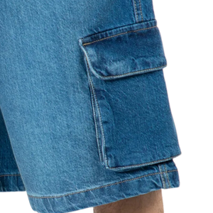 Shorts cargo en jean bleu clair pour homme, coupe mi-ample, longueur genou, décontracté, multi-poches, respirant, séchage rapide, délavé, idéal pour l'été - Product Image 5