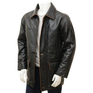Veste en cuir véritable pour homme, col rabattu, fermeture éclair, style décontracté automne, coupe classique, noir, OEM personnalisé - Product Image 2