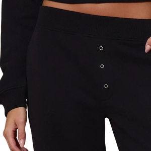 Ensemble décontracté d'hiver en molleton respirant tricoté pour femme, 2 pièces, haut court noir uni et pantalon large - Product Image 5