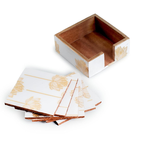 แผ่นรองแก้ว MDF พิมพ์ลายดอกไม้สีทอง ดีไซน์ทันสมัย รูปทรงสี่เหลี่ยม ใช้ซ้ำได้ - Product Image 1