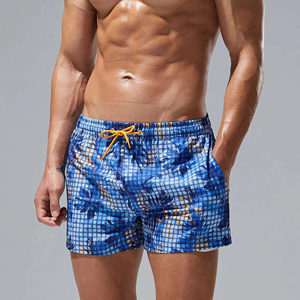 Shorts de plage pour hommes, séchage rapide, imprimé tropical, taille élastique avec cordon de serrage, décontractés, pour le surf - Product Image 3
