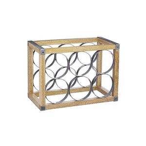 Estante para Botellas de Vino Vintage de Metal y Madera, Soporte y Organizador de Botellas de Vino de Madera de Mango Natural a Excelente Precio - Product Image 1