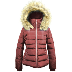 Abrigo de punto verde oliva para mujer, relleno de poliéster, con capucha de piel sintética, cierre de cremallera, manga larga, cálido, estilo casual para invierno - Product Image 3
