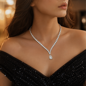Colliers pour femmes en or rose plaqué avec diamants, collier de mariage et de fête en moissanite taille poire, bijoux - Product Image 4