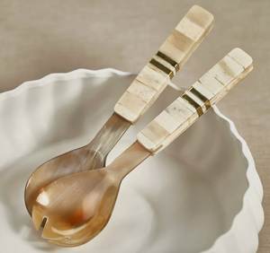 Juego de 2 Servidores de Ensalada Hechos a Mano con Cuerno de Búfalo, Cucharas y Tenedores Ecológicos Aptos para Lavavajillas, Utensilios de Cocina - Product Image 4