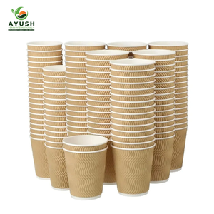 Anti-Scalding Ripple <b>Wall</b> Disposable <b>Paper</b> Cups with Leakproof Lids - Product Image 4