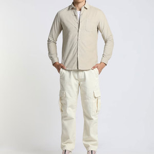 <b>Men's</b> <b>Cream</b> Canvas <b>Cargo</b> Pants Straight Fit Multiple Pockets Elastic Waist Casual Breathable Midweight Spring Style - Product Image 4
