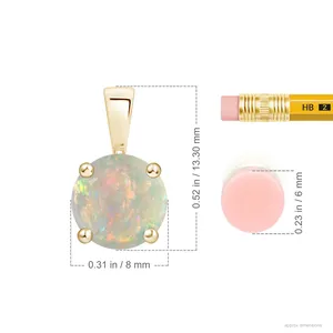 14K <b>Gold</b> Classical Prong-Set Round Brilliant Cut Natural Opal Gemstone Solitaire <b>Pendant</b> Fine Chain Necklace Handmade Jewelry - Product Image 5