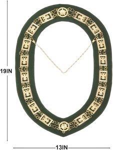 Collier de cérémonie du Rite écossais de 32e degré - Ailes en bas sur fond de velours vert, largeur de l'article 13 pouces, matériau métal - Product Image 2