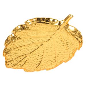 Bandeja de Servicio de Metal Dorado con Forma de Hoja de Lujo al por Mayor, Plato para Hotel con Elegante Textura Martillada, Centro de Mesa Decorativo - Product Image 1