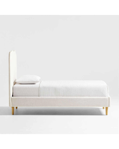 Cama Individual Tapizada de Estilo Moderno con Cabecera Ondulada, Tela de Algodón, Muebles Escandinavos para Dormitorio Infantil, Estructura de Madera Maciza, Diseño Ondulado para Niños - Product Image 3