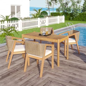 Acacia Wood Outdoor Dining Set 5pc - Teak Finish Wholesale Furniture - Product Image 1