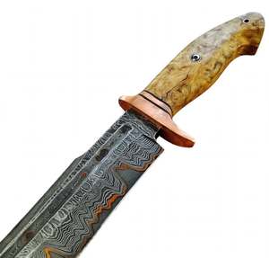 Couteau utilitaire artisanal en acier Damas cuivré, pointe tombante, manche en bois dur Boxelder Burl, personnalisable (DIY/OEM) - Product Image 6