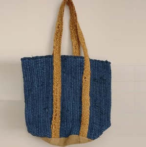Sac fourre-tout bohème en jute et coton 2026 pour femme, couleur unie, fermeture ouverte, écologique, réutilisable, pour voyage et shopping, personnalisable - Product Image 1