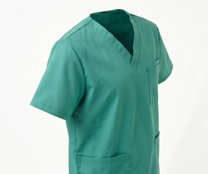 Unisex Green V-Neck <b>Scrub</b> <b>Top</b> Short Sleeve Hospital Uniform Woven Cotton Polyester Fabric - Product Image 3
