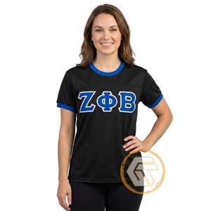 T-shirts personnalisés Zeta Phi Beta pour femmes, en coton 100% respirant, à col en V et manches courtes, brodés, collection été - Trésors grecs - Product Image 2