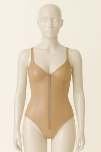Women's Black Faux <b>Leather</b> One Piece <b>Bodysuit</b> with Front Zipper Underwire Support Sexy Lingerie Full Cup Design - Product Image 3
