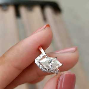 Lab Grown 2.51CT Dutch Marquise Hexagon Cut Diamond Surprise Curve Band <b>Ring</b> For Womens 14K Solid Gold Modern Engagement Gift - Product Image 2