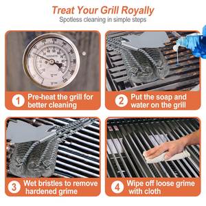 16.5in Stainless Steel <b>BBQ</b> Grill Cleaning <b>Brush</b> Barbecue Cleaner Scraper Stiff <b>Wire</b> Bristles for Cooking Grates Kitchen Tools - Product Image 6