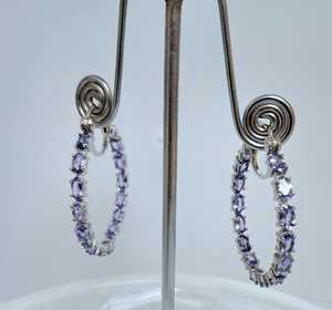 Boucles d'oreilles créoles ovales Tanzanite Top Quilt 3x5mm, argent sterling, pierres précieuses violettes et bleues, élégantes, pour femme, cadeau - Product Image 3