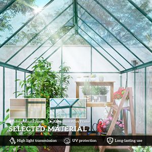 Serre de jardin en aluminium 11x6 pieds, polycarbonate vert foncé avec porte battante et deux aérations de toit réglables - Product Image 5