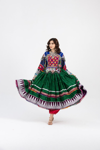 Afghan Evening Dress Minimalist Kuchi Style Sheer Sleeve Ethnic Clothing Embellished Frock Modern Women's Afghan Kuchi Dress - Product Image 2