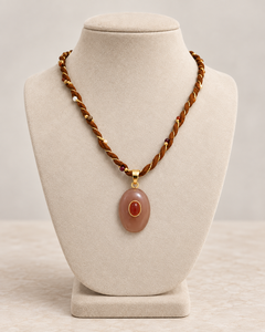 Collar Boho Hecho a Mano con Cordón Trenzado Marrón, Imitación de Perla, Piedra Lunar Color Durazno, para Mujer, Joyería de Moda Personalizada - Product Image 1