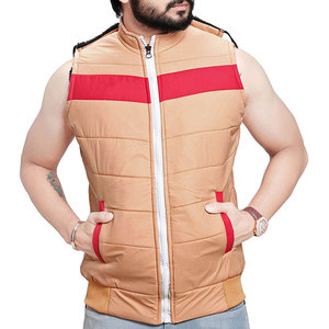Econex Sports Gilet matelassé en polaire tricoté pour homme, couleur beige, col montant, fermeture éclair, coupe-vent, respirant, décontracté, pour l'automne - Product Image 1
