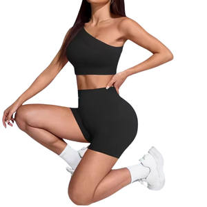 Ensemble de yoga 3 pièces personnalisé 2026 pour femme : haut court sans bretelles, short taille haute, séchage rapide, respirant, tenue de sport avec détails sur le devant de la taille - Product Image 2