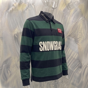 เสื้อเบสบอลแขนยาวลายทาง Snowgrace ปักโลโก้ คอปกพับได้ ทรงปกติ เสื้อผ้าผู้ชาย - Product Image 2