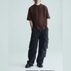 เสื้อยืดคอตตอนย้อมสีสไตล์วินเทจฮิปฮอปสำหรับผู้ชาย พิมพ์โลโก้ได้ตามต้องการ ขายส่ง เสื้อยืดแฟชั่นลุคซักยืด - Product Image 4
