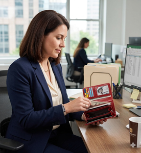 Wriza Top Layer Leather Long Wallet Unisex Casual Fashion <b>Bag</b> with Hasp Zipper Closure Slim Polyester Lining Travel Clutch - Product Image 4