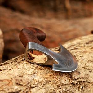 Cuchillo para Pizza Industrial Forjado a Mano, Estilo Vikingo, con Mango de Madera, Acero al Carbono, 9 Filos de Corte, Funda de Cuero, Personalizado OEM - Product Image 2