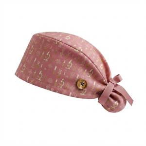 Casquette de travail rose à motif scientifique avec bouton en bois et nœud pour femmes, uniforme d'hôpital, casquettes de médecin, casquettes d'infirmière, casquettes à queue de cheval - Product Image 1